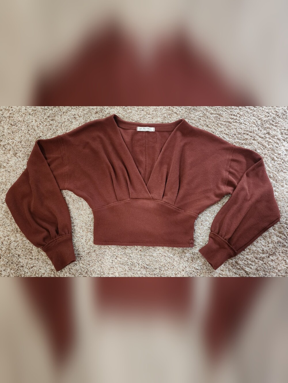 Free People We The Free Thermal Waffle Knit Deep V Crop Top Rust Brown Size Smal